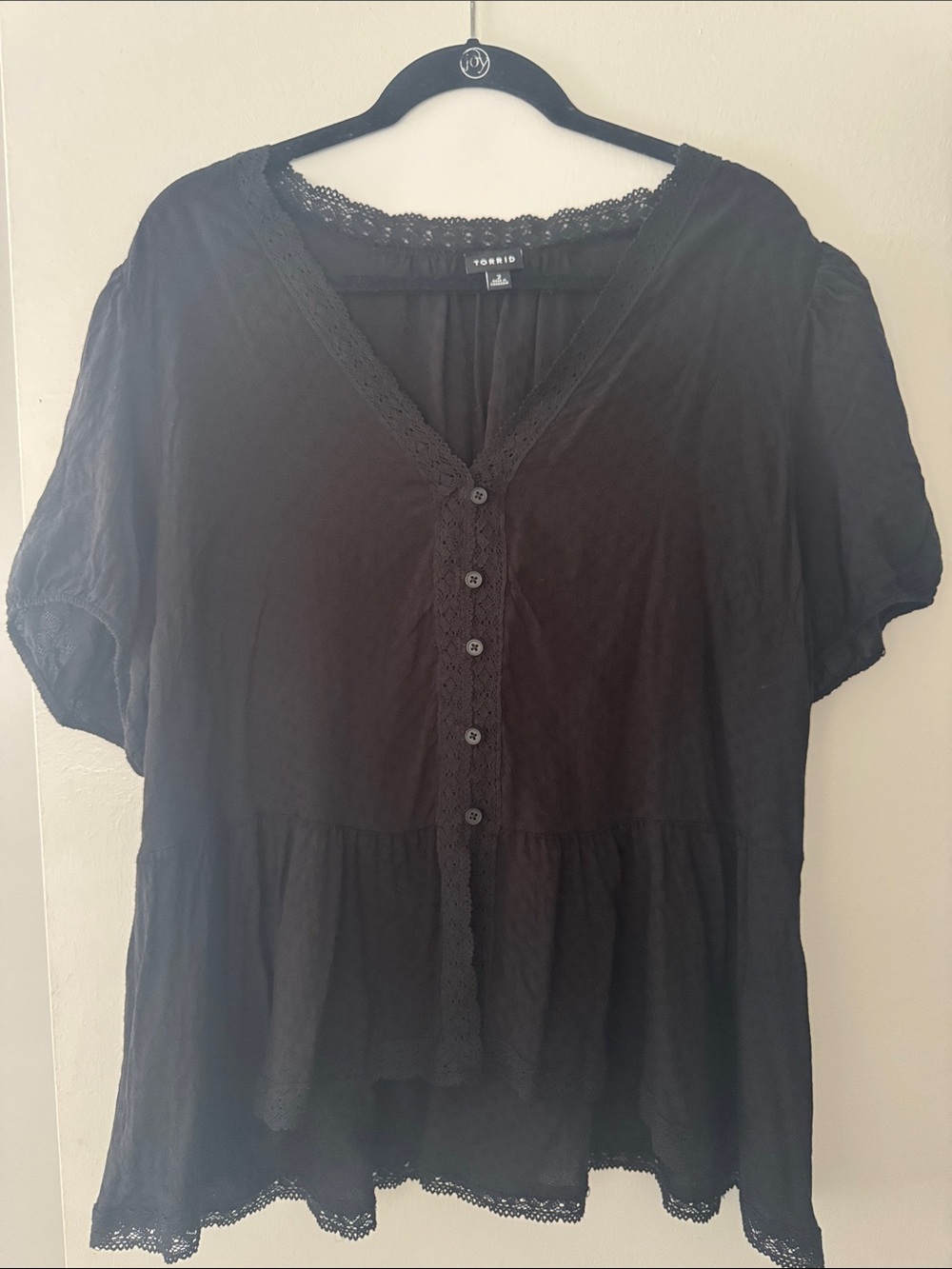 torrid Black Lace-Trim Button Front Peplum Top